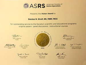 ASRS Senior Honor Award for Shroff Eye Centre Hospital