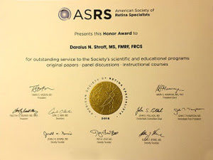 ASRS Senior Honor Award for Shroff Eye Centre Hospital